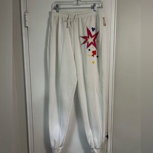 VTG Emporio GITANO Women white graphic star spade sweatpants - Size Medium - NWT
